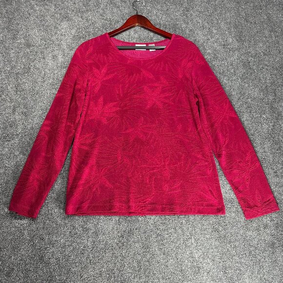 Chicos Top Womens Large Burgundy Print Stretch Knit Long Sleeve Pullover - Picture 1 of 6